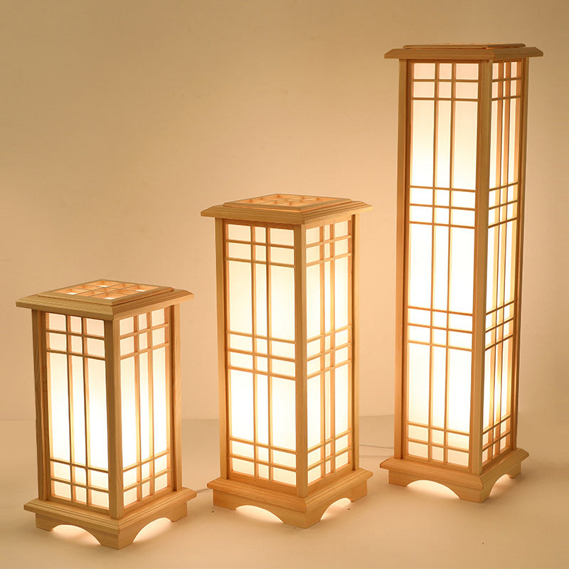 Traditionele Japanse Staande Lamp - Houten Basis & Acryl Kap