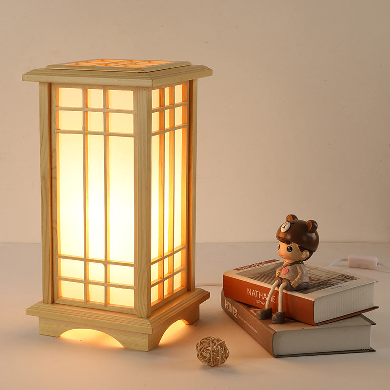 Traditionele Japanse Staande Lamp - Houten Basis & Acryl Kap