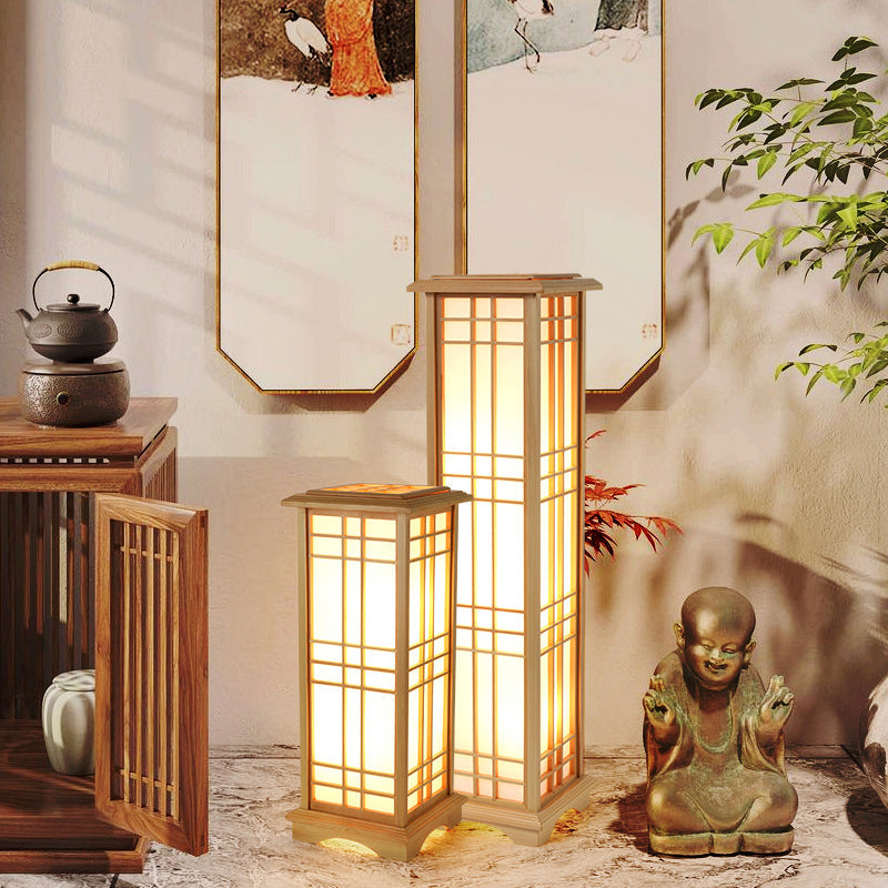 Traditionele Japanse Staande Lamp - Houten Basis & Acryl Kap