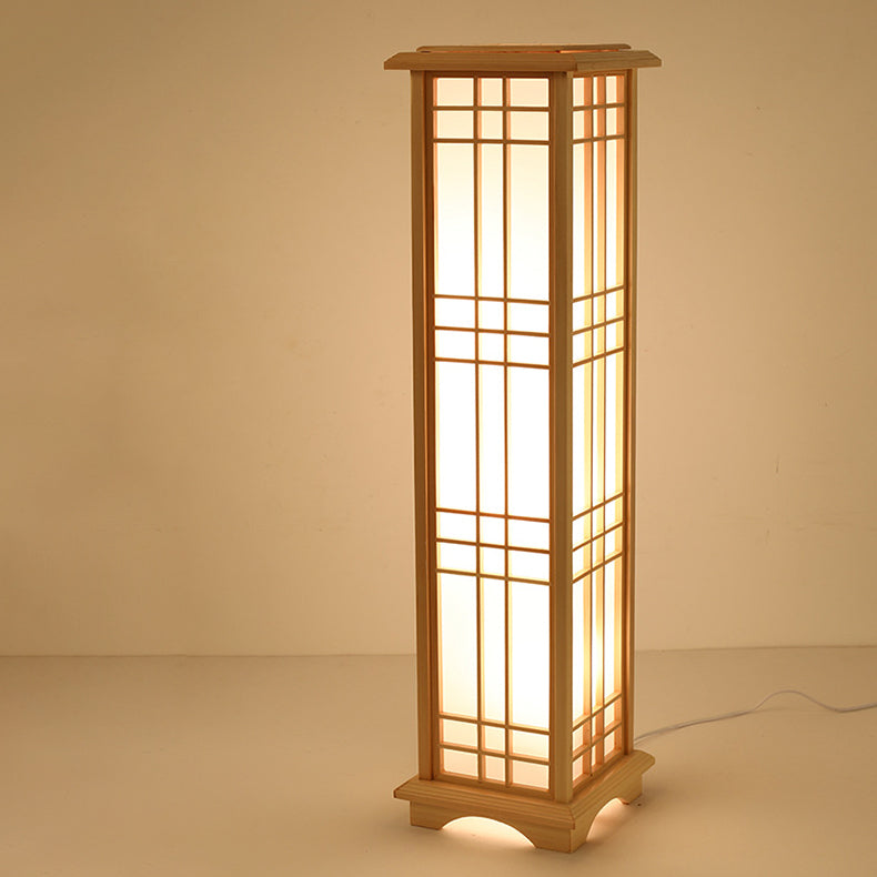 Traditionele Japanse Staande Lamp - Houten Basis & Acryl Kap