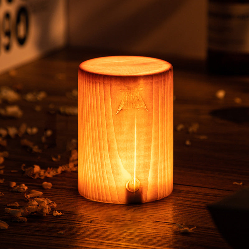 LED Kubus Tafellamp - Houten Design met Dimbaar Warm Licht