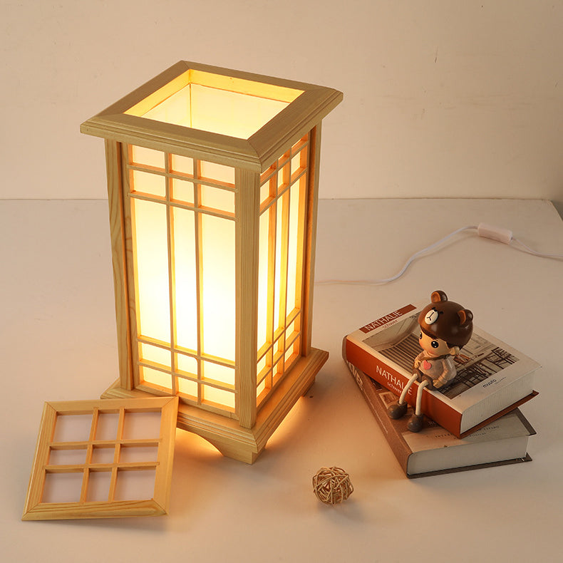 Traditionele Japanse Staande Lamp - Houten Basis & Acryl Kap