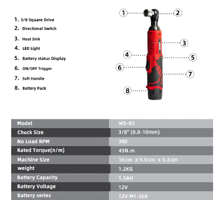 Draadloze Elektrische Ratelsleutel - Krachtige 12V Max Motor