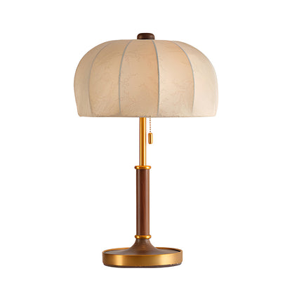 Retro Brass Dome Fabric Tafellamp met Trek Schakelaar