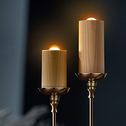 Candlelight Houten Cilinder LED Tafellamp Set