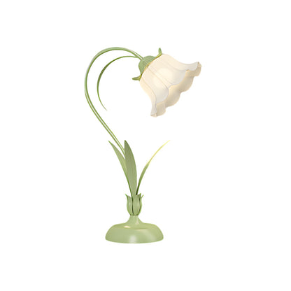 Rustieke Groene Bureau Lamp met Witte Bloemen en 3 Staps Dimming