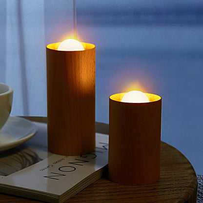 Candlelight Houten Cilinder LED Tafellamp Set