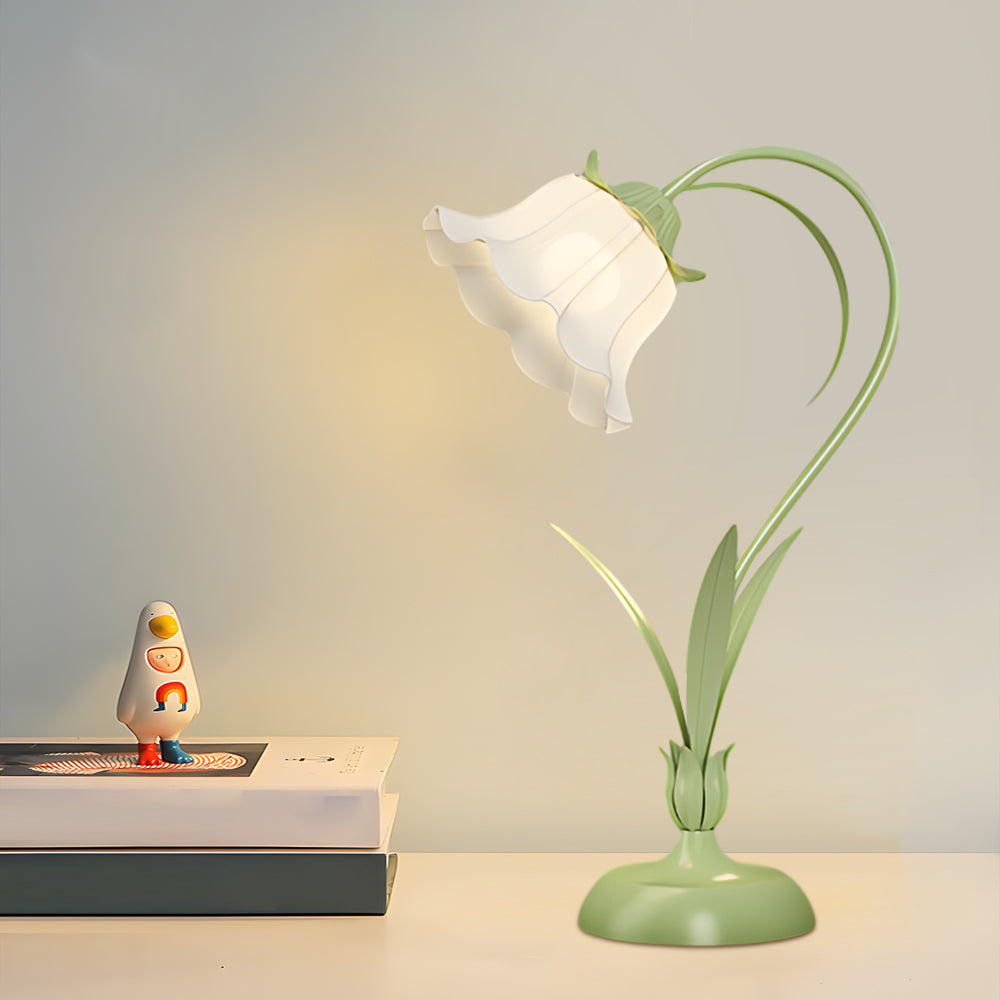 Rustieke Groene Bureau Lamp met Witte Bloemen en 3 Staps Dimming