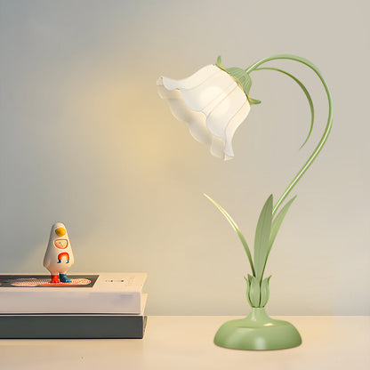 Rustieke Groene Bureau Lamp met Witte Bloemen en 3 Staps Dimming