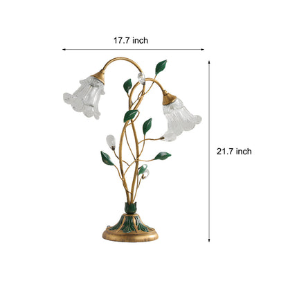 Dimbare Glazen Bureau Lamp met Dubbele Lichten en Bladaccenten