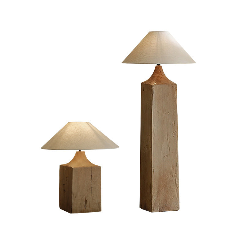 Retro Houten Staande Lamp met Linnen Kap