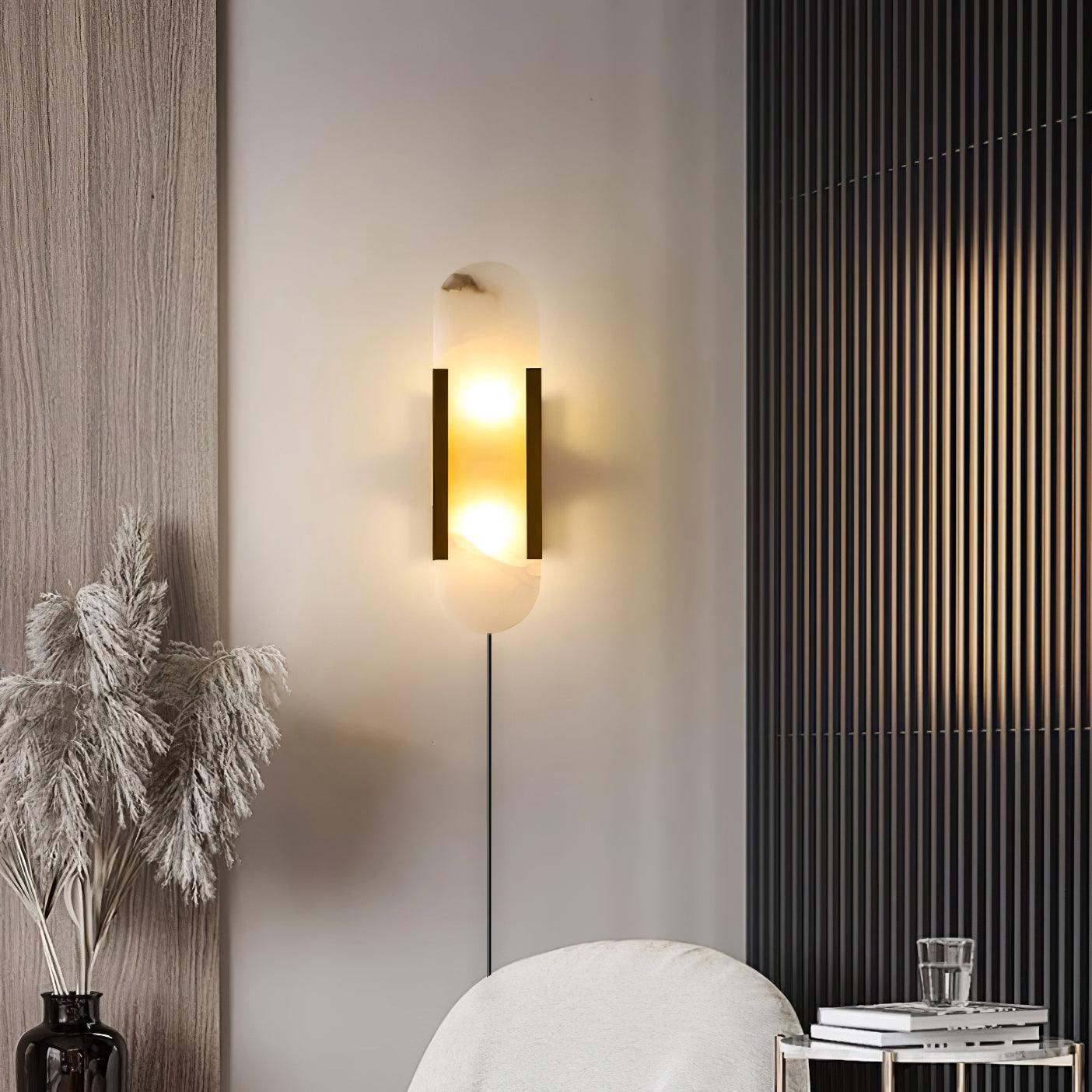 Melange Verlengde Wandlamp met Handgesneden Albast