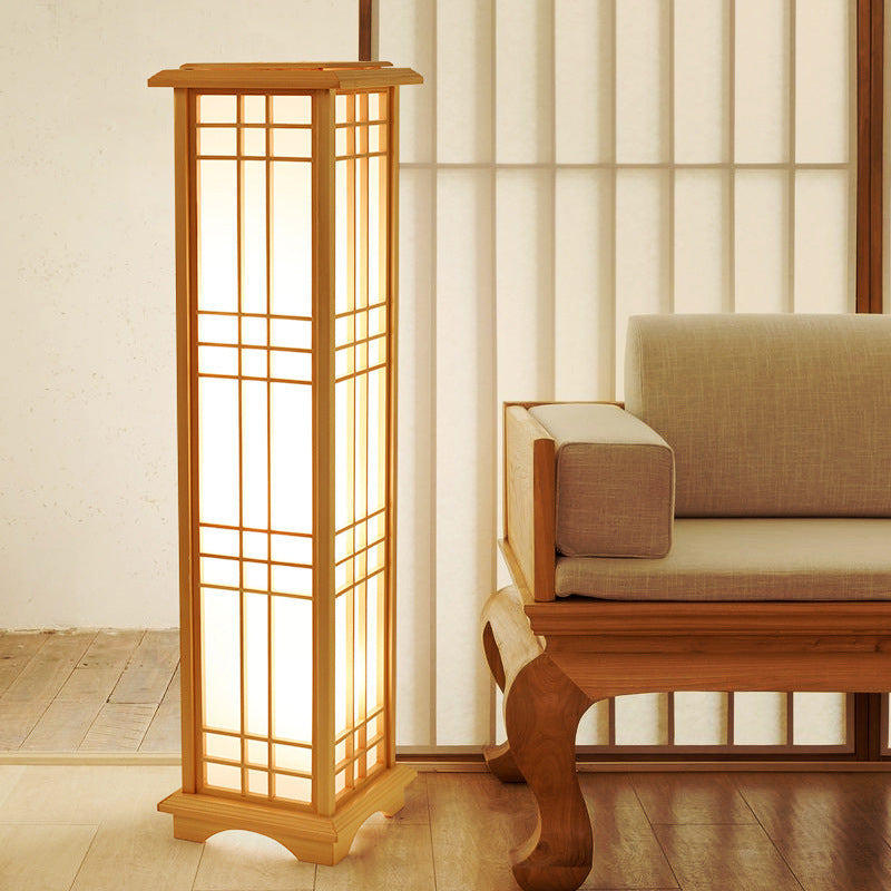 Traditionele Japanse Staande Lamp - Houten Basis & Acryl Kap