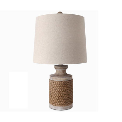 Rustieke Tafel Lamp met Touw Omhulsel en Steenkleurige Basis