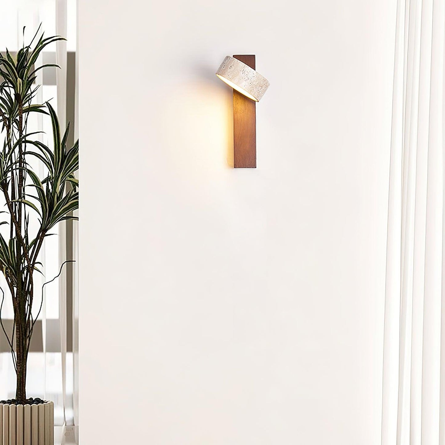 Tersus Wandlamp - Hout en Travertijn Design met Warm LED Licht