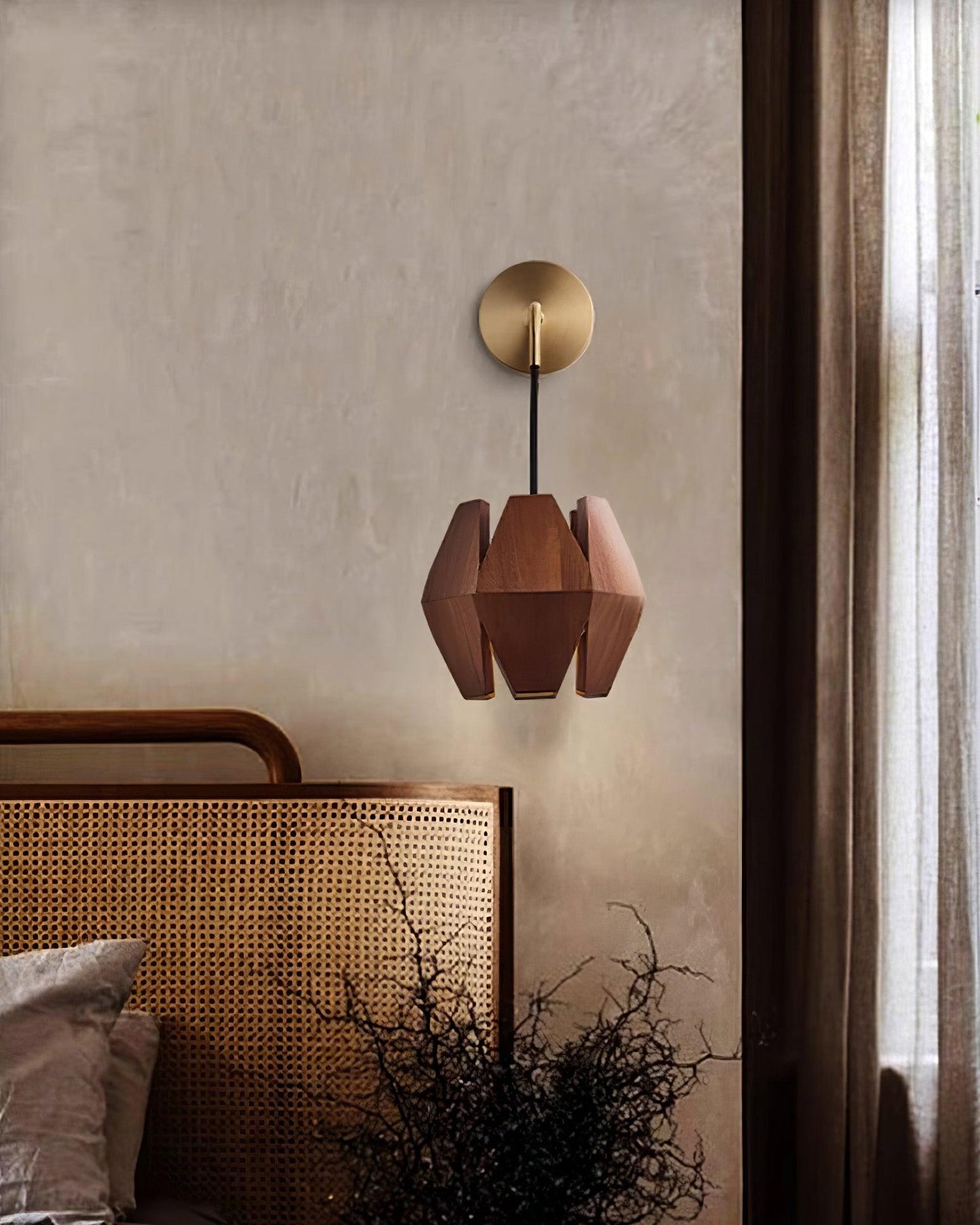 Wood Astris Wandlamp - Luxe Houten en Gouden Metaal Design