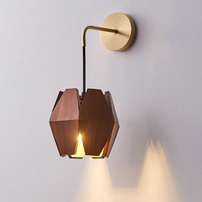 Wood Astris Wandlamp - Luxe Houten en Gouden Metaal Design