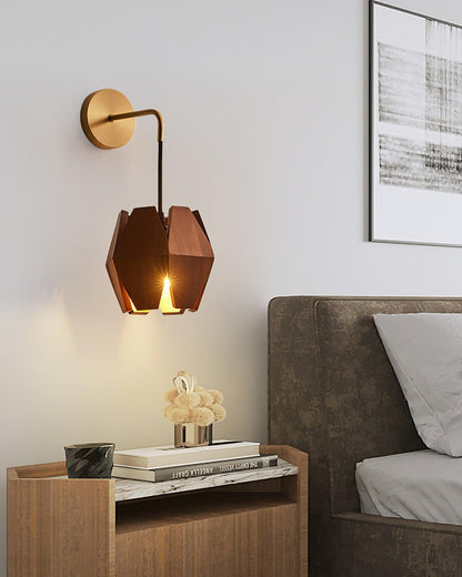 Wood Astris Wandlamp - Luxe Houten en Gouden Metaal Design