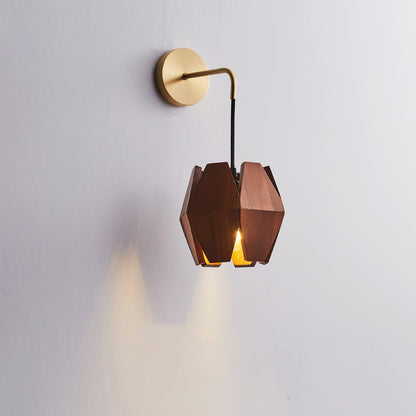 Wood Astris Wandlamp - Luxe Houten en Gouden Metaal Design