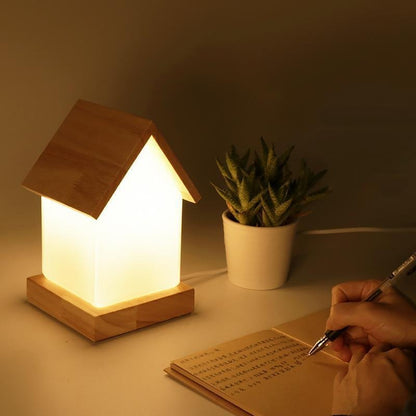 Schattige LED Kinderlamp - Houten Huisvorm Nachtlampje voor Baby’s