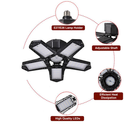 Garage LED Lamp met 5 Vouwbare Panelen